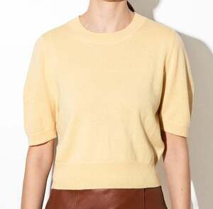 Pure Cashmere 100% Cashmere Sweater Puff Short Sleeve Top Butter Size Small O/S